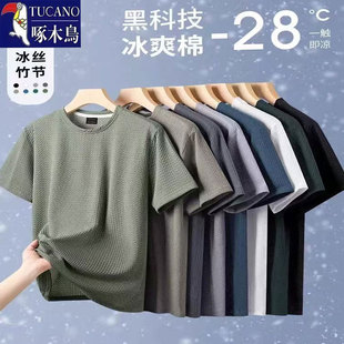 潮流宽松百搭透气休闲上衣 T恤男夏季 啄木鸟圆领冰丝竹节薄款 短袖