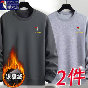 啄木鸟宽松高档圆领百搭保暖卫衣男士秋冬季加绒韩版纯棉休闲上衣