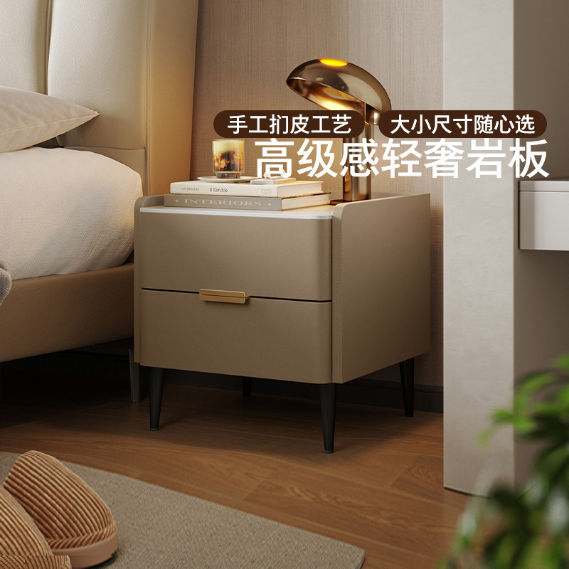 顾家现代简约意式轻奢储物岩板台面床头柜7996图片