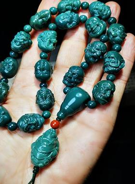 存珠阁保真阿拉善玛瑙蓝绿18籽罗汉手持佛珠项链男女文玩把玩手串