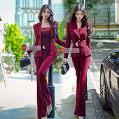 外套吊带垂顺喇叭裤 秋季 三件套 套装 VJE设计感烫钻工艺西装