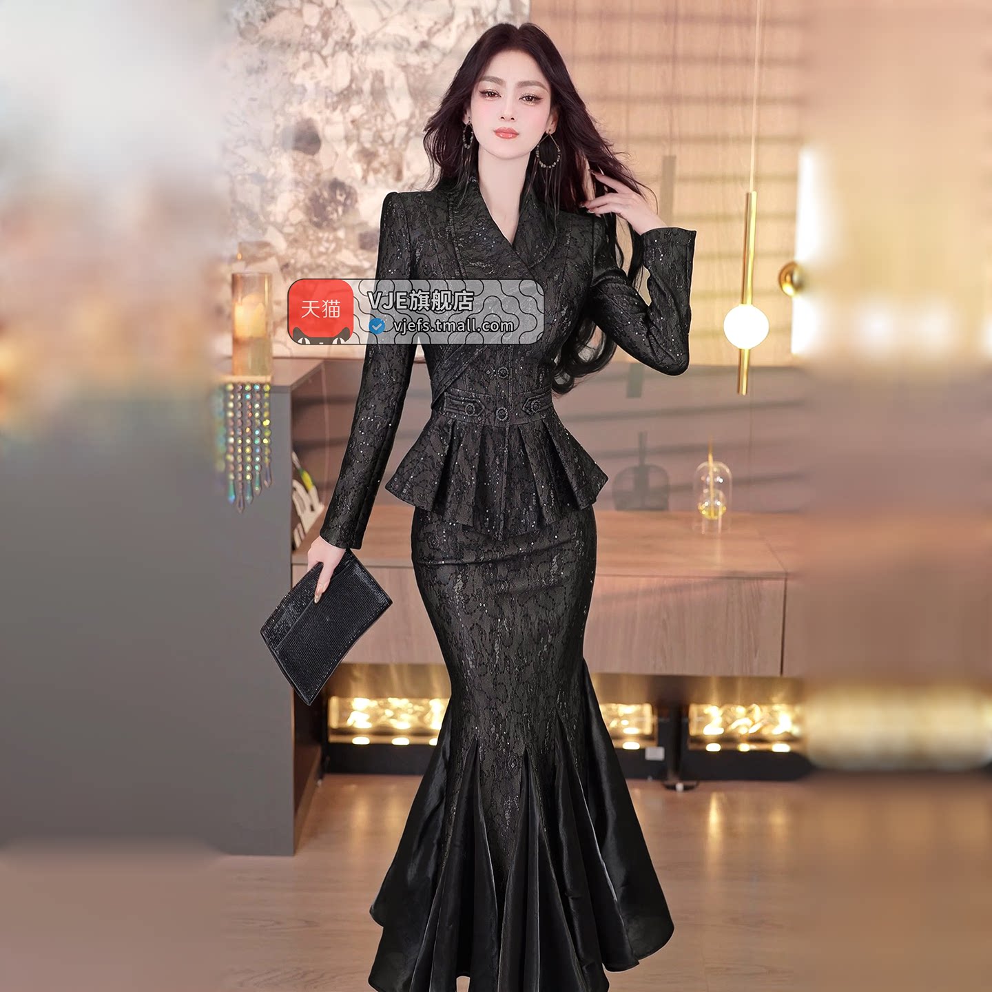 VJE初春气质减龄不规则套装裙2026新款裙摆上衣鱼尾裙两件套