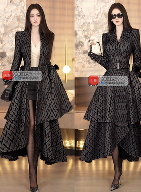 VJE冬季欧美气质减龄提花毛呢大衣2025新款加厚收腰洋气大摆外套