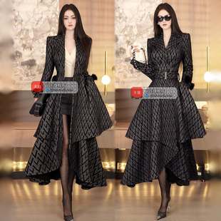 VJE冬季 加厚收腰洋气大摆外套 欧美气质减龄提花毛呢大衣2025新款