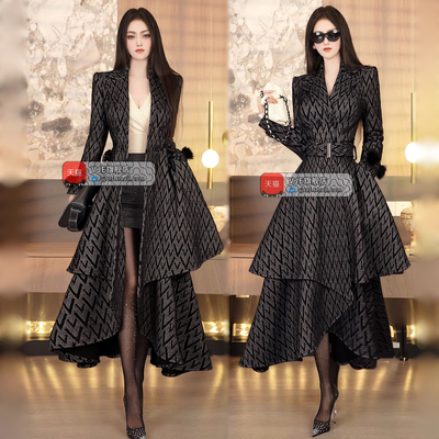 VJE冬季欧美气质减龄提花毛呢大衣2025新款加厚收腰洋气大摆外套