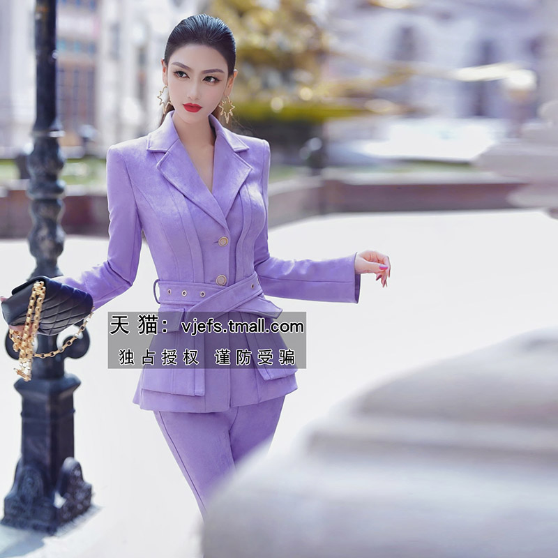 轻奢西装外套麂皮绒收腰显瘦