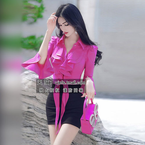 OL风长袖亮眼炸街衬衫上衣