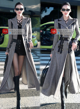 VJE冬季厚款毛呢大衣2025新款双排扣气质收腰大摆中长款过膝外套