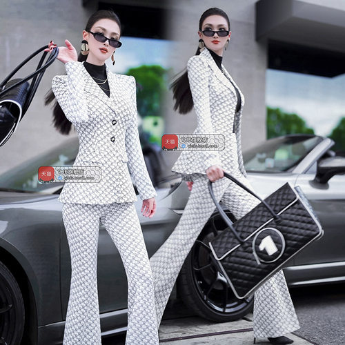 VJE秋季职业修身OL干练一整套套装新款西服高腰喇叭裤两件套