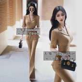 设计感收腰外套喇叭裤 套装 两件套新款 显瘦正装 女 修身 夏天时尚