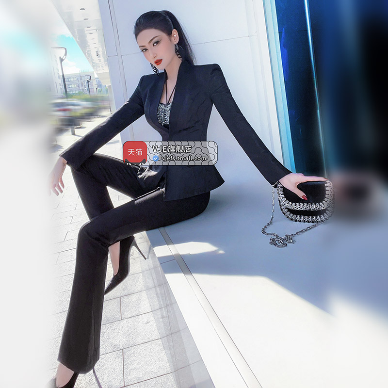 经典黑色职业正装两件套修身显瘦