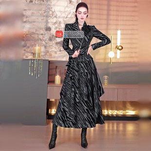 VJE秋冬欧美气质干练斑马纹套装 上衣不规则长裙两件套 裙2025新款