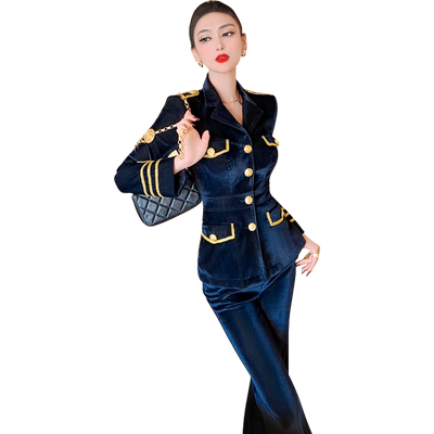 秋季丝绒职业套装正装两件套