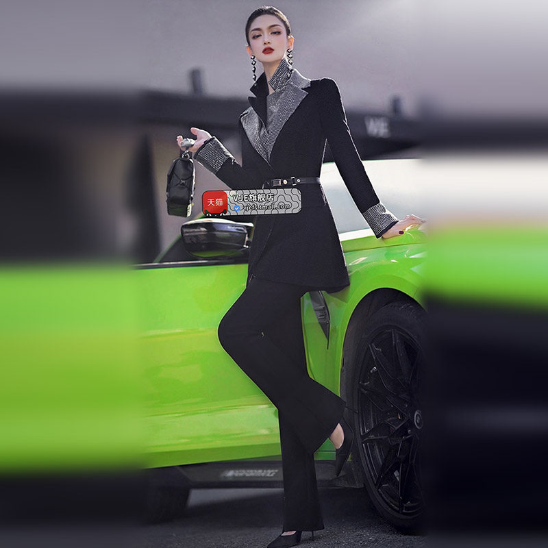 秋冬季拼接双层领子多穿西装外套冬季设计感洋气修身短款大衣