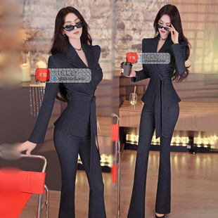 VJE秋季老钱风立体剪裁外套休闲裤两件套2025新款仿牛仔西装套装