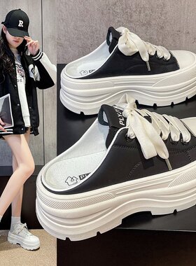 2026夏季新款包头拖女鞋中跟(3-5cm)橡胶2026年夏季平底包头PU