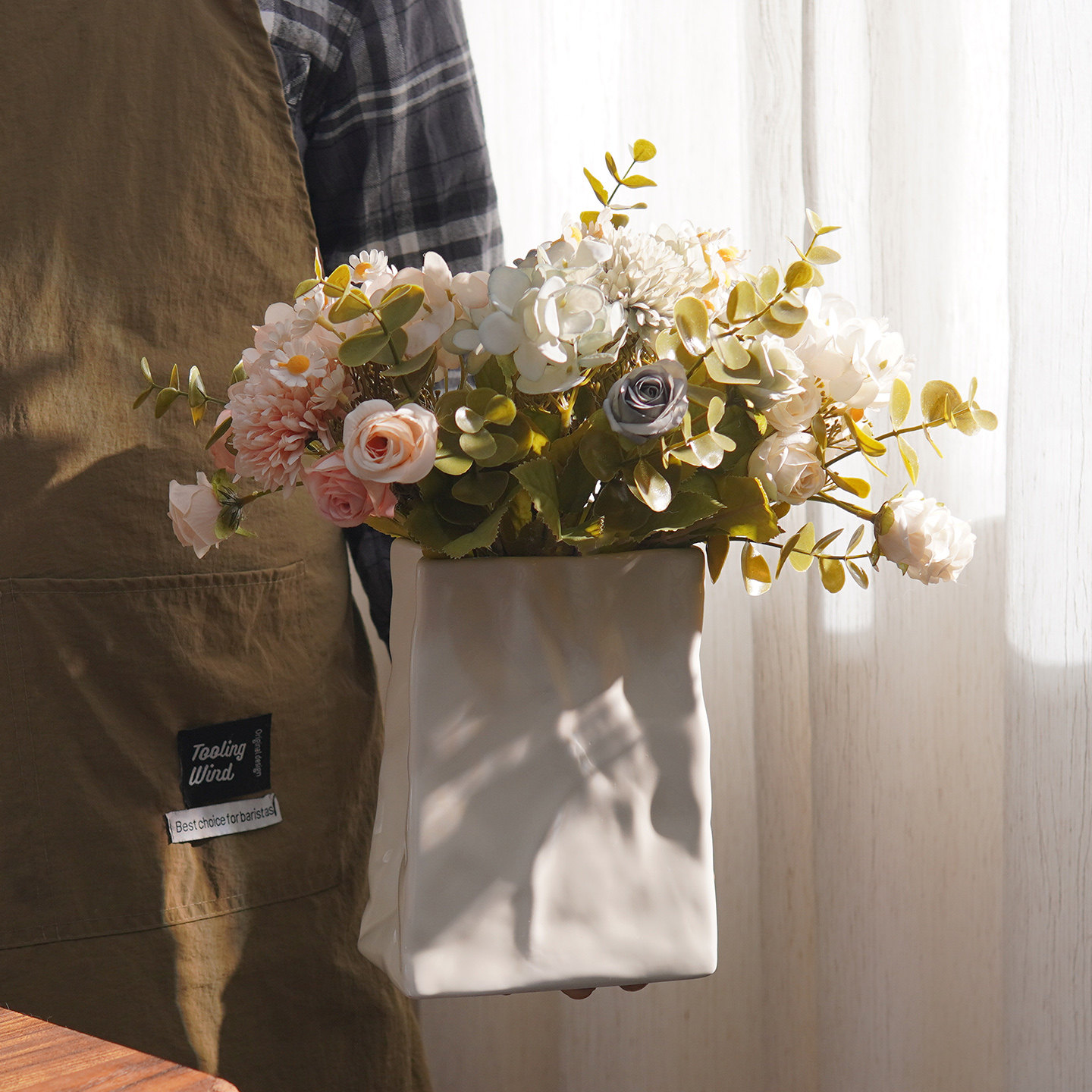 留白 出口单 欧式简约纸袋子陶瓷花瓶 可水培 质感高颜值桌面装饰,家居饰品,花瓶,淘宝优惠券,粉丝福利购,淘宝优惠卷