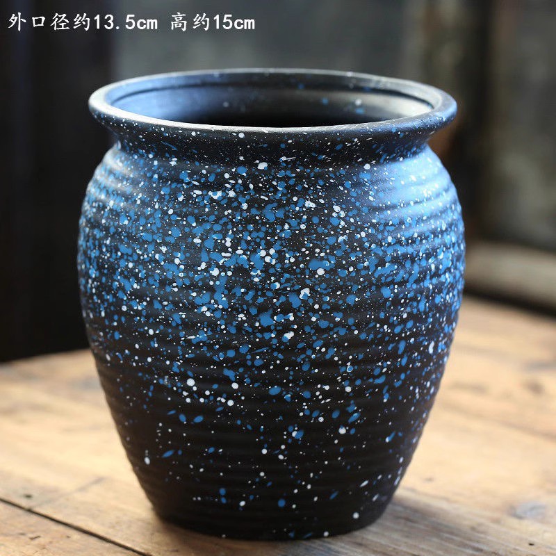 星耀蓝陶罐花盆13*15cm 满29包邮 微瑕 老余头陶瓷