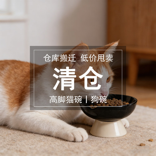 微瑕清仓陶瓷猫狗高脚护颈防滑碗