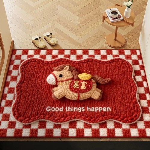 马年入户门地垫红色地毯喜庆防滑玄关浴室水晶绒脚垫卧室地面喜庆