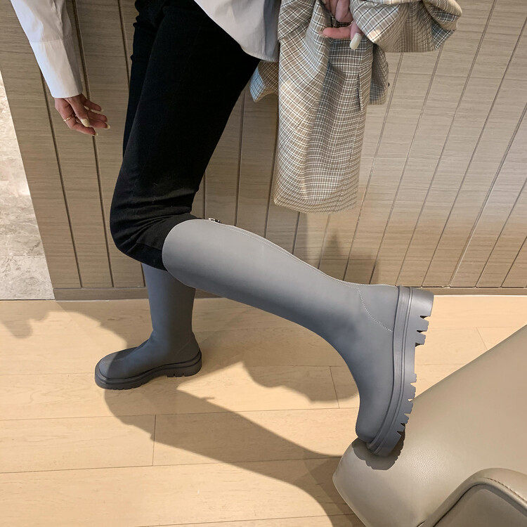 荔枝夫人圆头松糕底超细纤维冬季靴子女款高筒保暖显瘦长靴