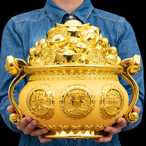 金色聚宝盆摆件存钱罐可存可取