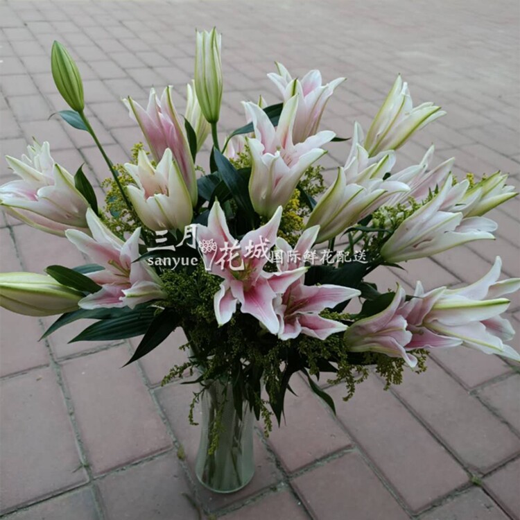 送花美国 粉色百合瓶插花 芝加哥洛杉矶华盛顿鲜花配送费城纽约