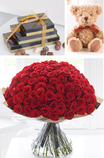 英国100玫瑰鲜花礼品男朋友生日礼物伦敦鲜花利物浦国际送花小熊