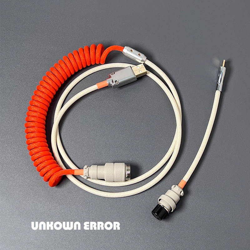 UNKNOWN ERROR CUSTOMIZED MECHANICAL KEYBOARD CORD SPIRAL AVIATION PLUG CORD ORANGE IVORY WHITE COLOR BRAIDED CORD A61