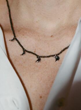 黑玛瑙可延长项链925银厚镀金