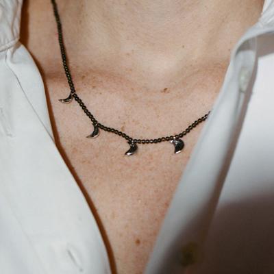 黑玛瑙可延长项链925银厚镀金