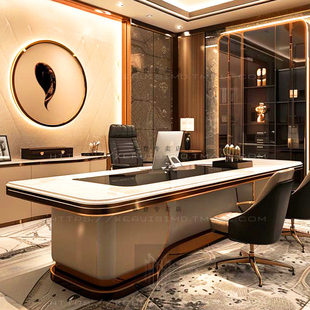 办公桌收纳轻奢高级感 女士老板桌 科技感高端2.6米总裁桌定制
