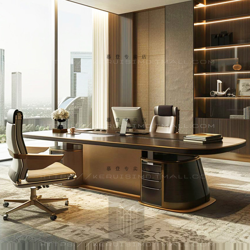 现代风高级感办公桌 直排老板桌 钢琴烤漆总裁桌 轻奢大班台定制