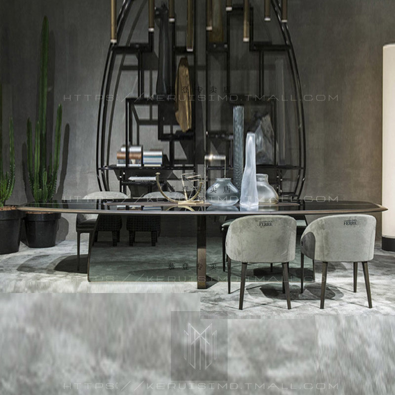 意式实木会议桌设计感 八人会议桌 玻璃长方形工作台洽谈桌轻奢