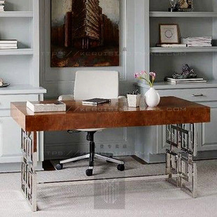 后现代1.4米办公桌 不锈钢 现代简约书房1.6米书桌椅家用电脑桌