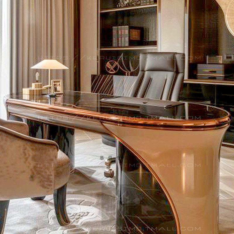 现代轻奢办公桌家用书桌 钢琴烤漆书桌 小户型办公桌女老板桌定制