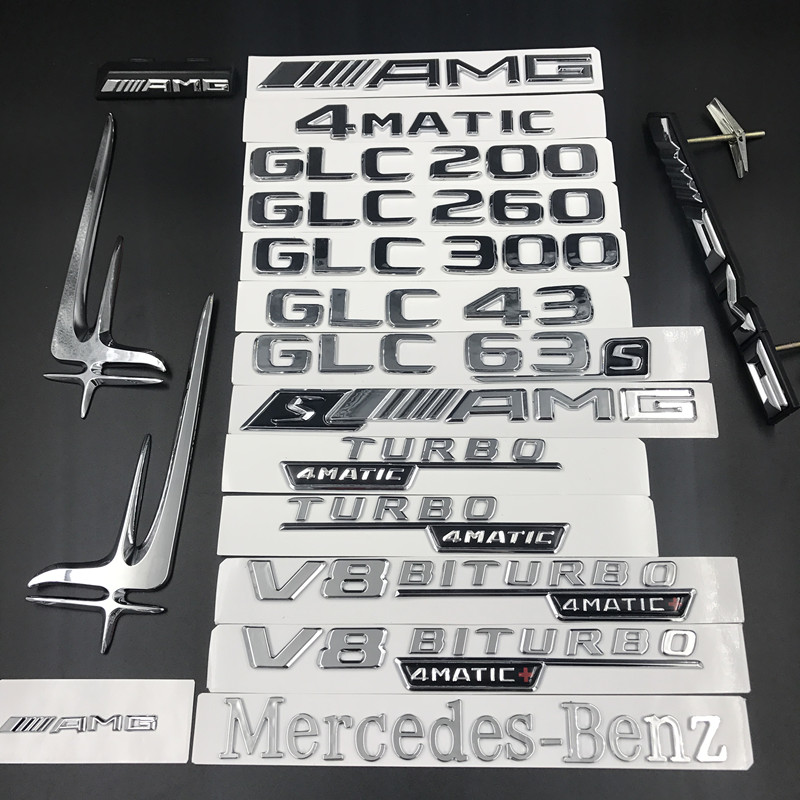 适用于奔驰车标GLC200 260 300 43 63字标贴AMG4MATIC尾标侧标