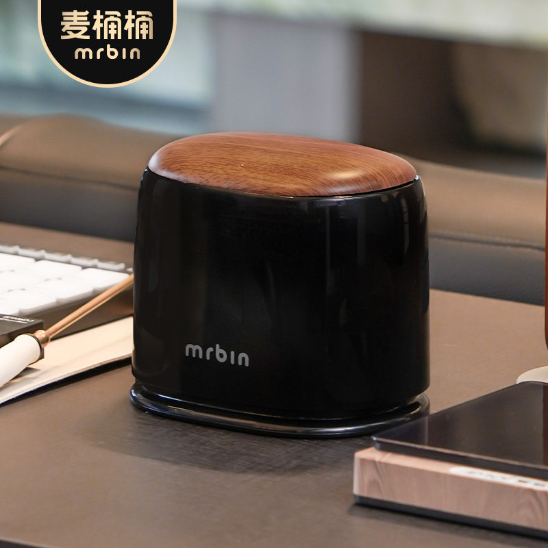 高颜值中古风带盖按压式桌面桶