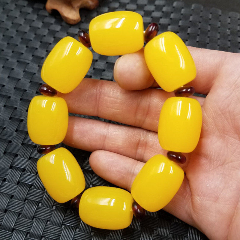 新款精美仿蜜蜡路路通手链鸡油黄蜜蜡桶珠手链老婆蜜蜡手链手串