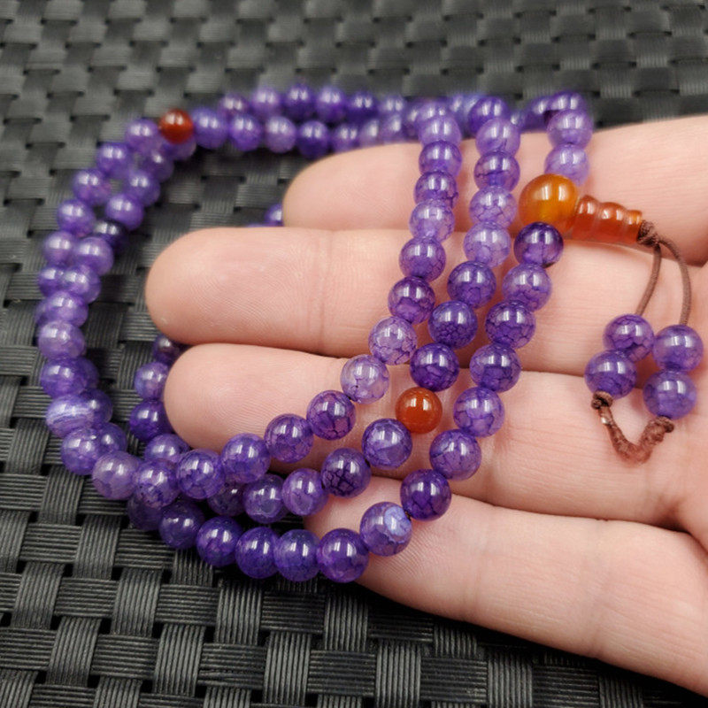 新款天然玉石紫罗兰圆珠手链6毫米紫色石英岩玉手链108颗多圈手串