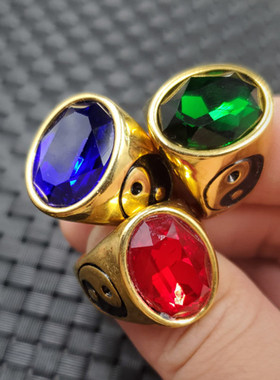 冰种宝蓝色锆石戒指鸡血红锆石切面戒指八卦戒指托戒指饰品戒指