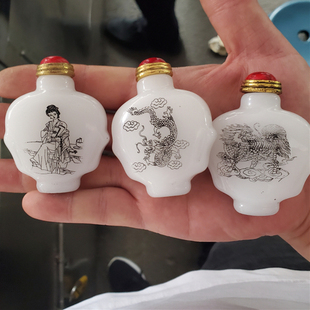 仿新疆和田玉仿玉石鼻烟壶手把件仿羊脂玉仿白玉麒麟生肖龙鼻烟壶