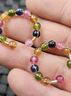 仿碧玺圆珠开口戒指仿玉石戒指