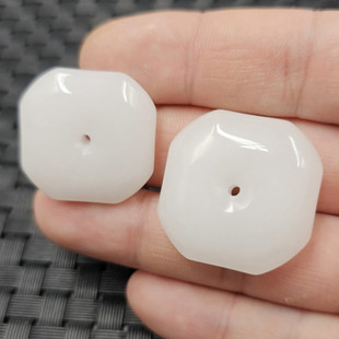 新疆和田白玉八角平安扣玉石挂件羊脂白金丝玉吊坠项链坠玉坠 包邮