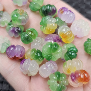 翡翠玉紫罗兰南瓜珠玉石散珠绿飘花福瓜珠手链项链饰品隔珠配件珠