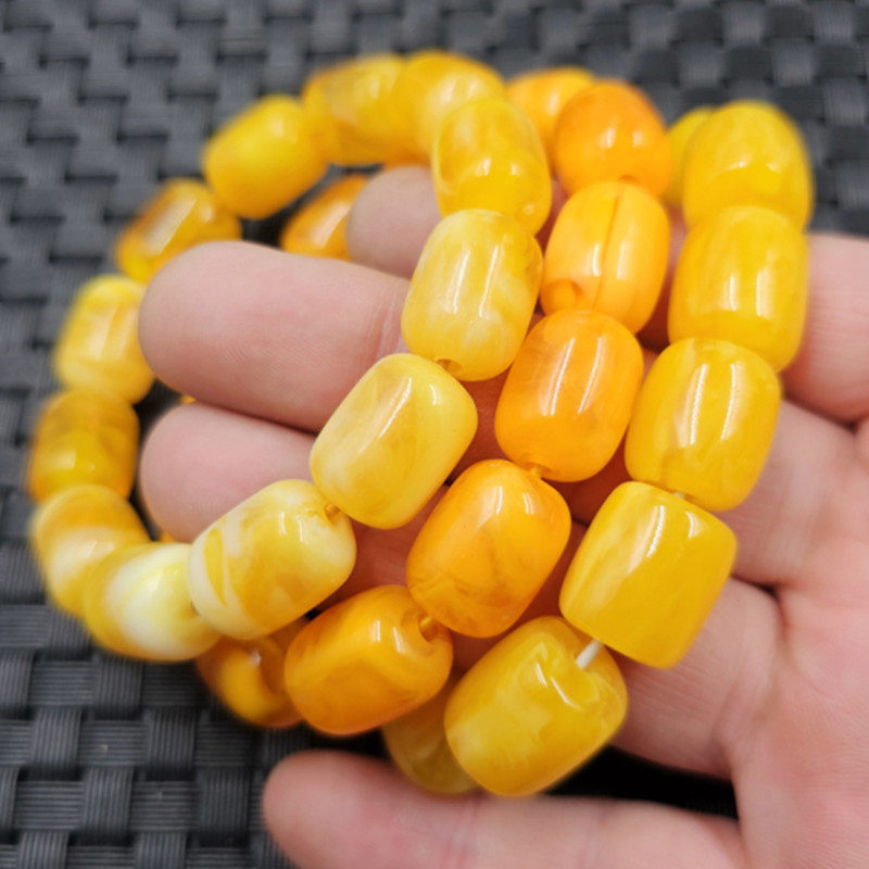 人造蜜蜡路路通手链鸡油黄蜜蜡桶珠手链男女同款手链手串手饰手环