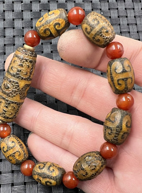 包邮藏式仿古玛瑙回纹玉石手链