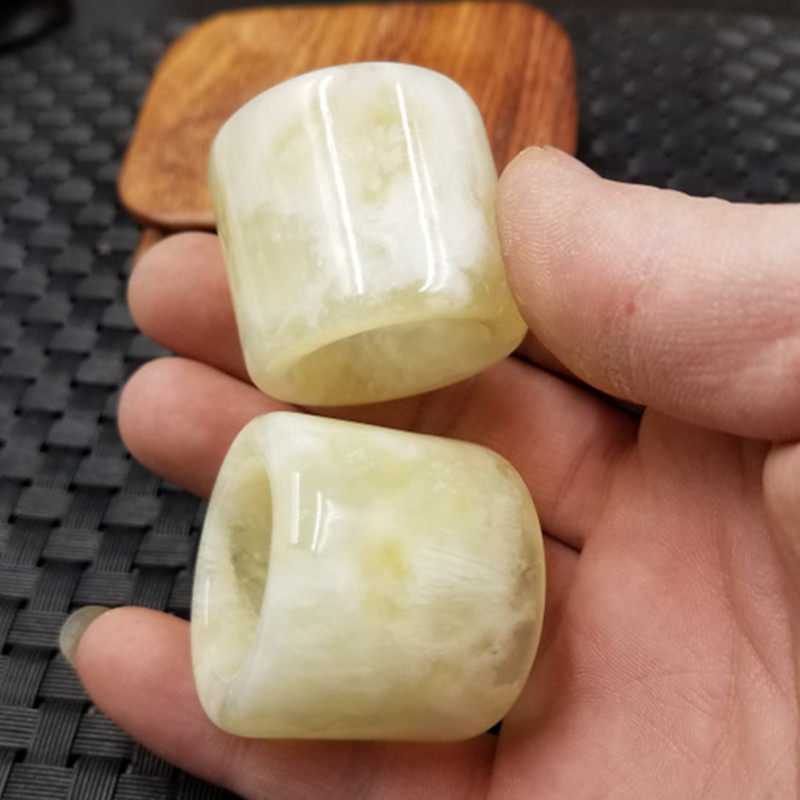 新款精美天然玉石a货岫玉扳指冰种姜花岫玉扳指加宽玉石扳指指环