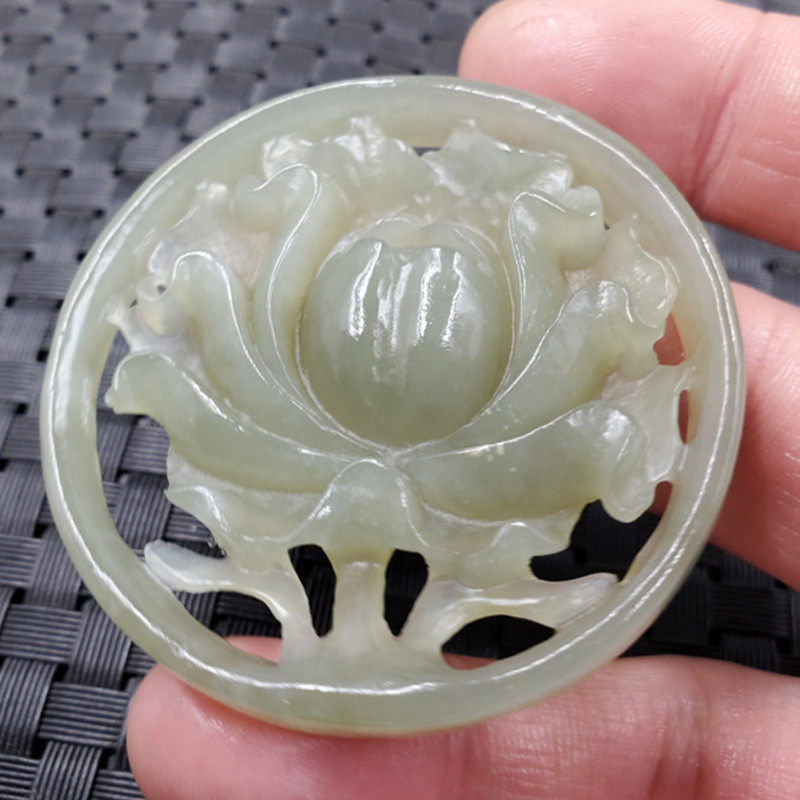 玉石挂件新疆和田玉牡丹花挂件白玉花开富贵吊坠羊脂玉挂件车挂