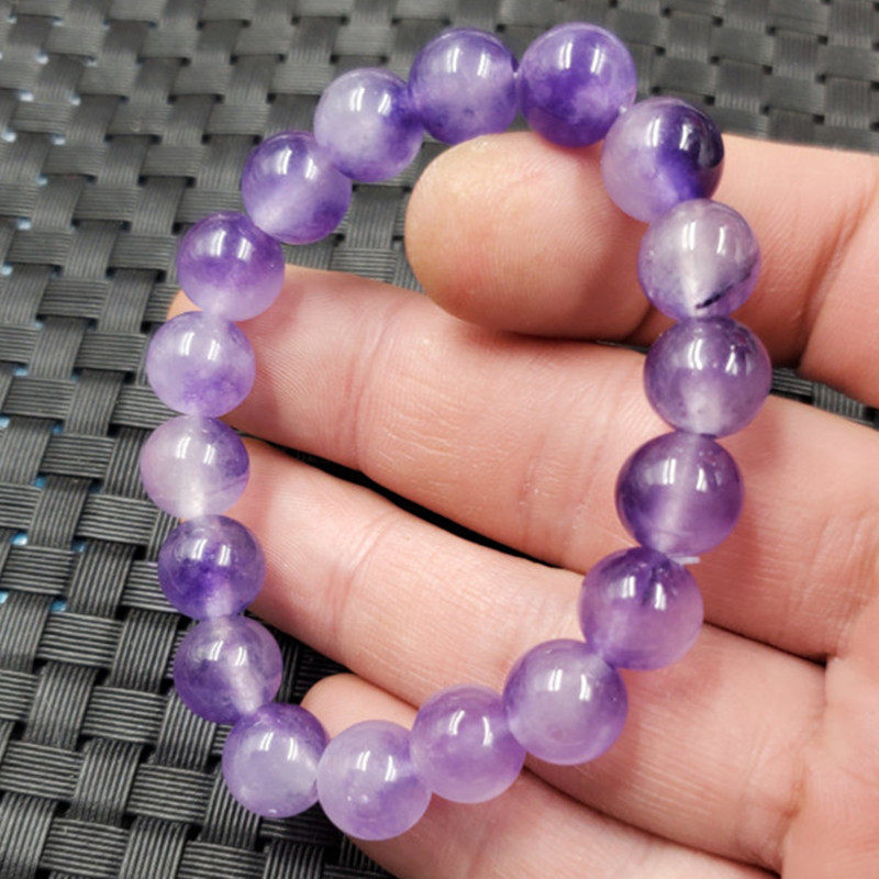 玉石手链紫罗兰圆珠手链紫飘花手链石英岩玉手链10毫米手链玉手串